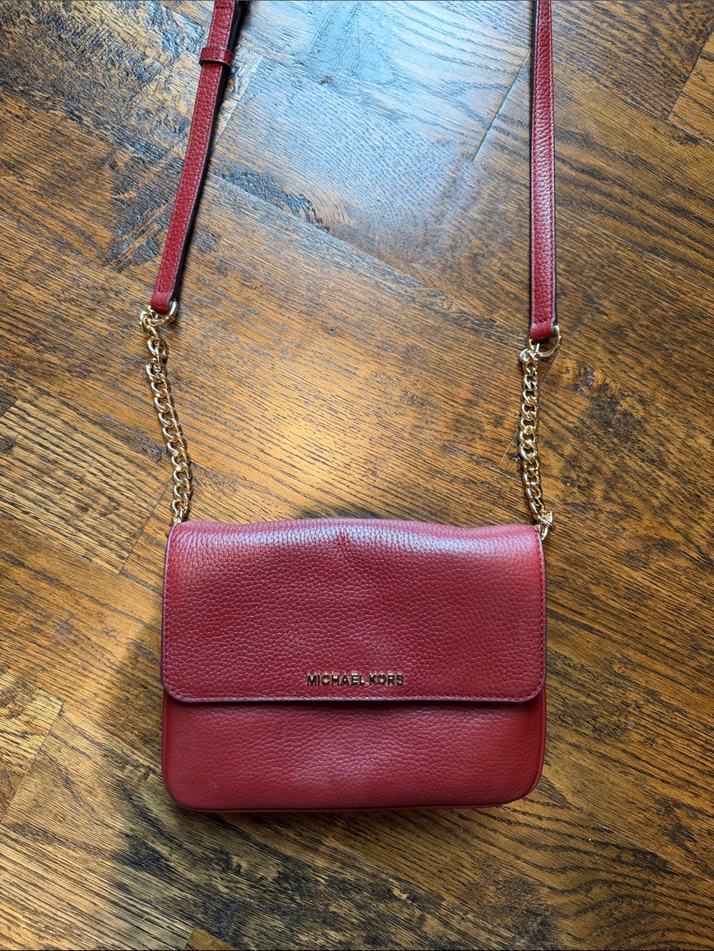 Michael Kors Dark Red Pebbled Leather Chain Strap Crossbody